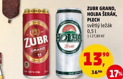 Pivo světlý ležák 11° Grand Pivovar Zubr