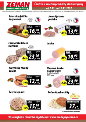 akční leták ZEMAN maso - uzeniny 7.11.2022-12.11.2022
