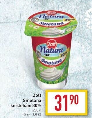 Smetana ke šlehání 30% Natura Zott