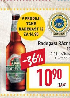 Pivo světlé výčepní Rázná 10° Radegast