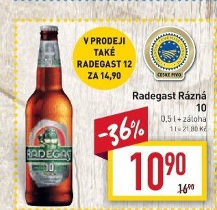 Pivo světlé výčepní Rázná 10° Radegast