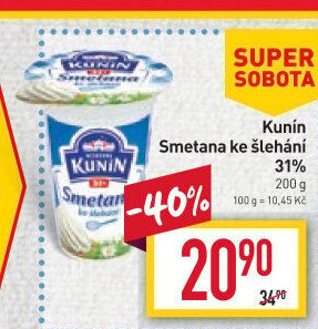 Smetana ke šlehání Kunín 31%