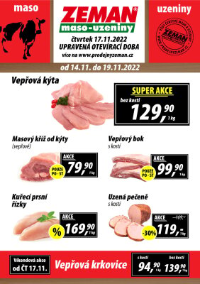 akční leták ZEMAN maso - uzeniny 14.11.2022-19.11.2022