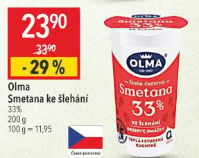 Smetana ke šlehání Olma 33%