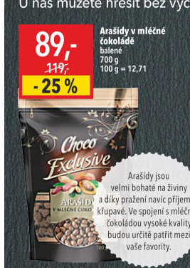 Arašídy v čokoládě Choco Exclusive Poex