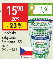 Smetana zakysaná Jihočeská Madeta 15%