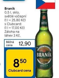 Pivo světlé výčepní 10° Braník