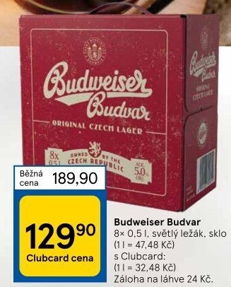 Pivo světlý ležák Budweiser Budvar