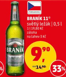 Pivo světlý ležák 11° Jedenáctka Braník