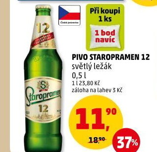 Pivo světlý ležák 12° Staropramen