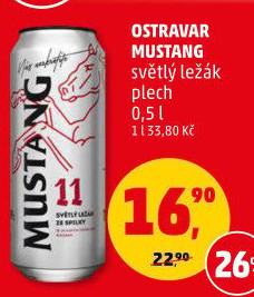 Pivo světlý ležák Mustang 11° Ostravar