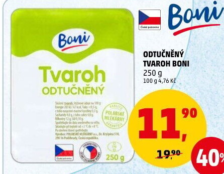 Tvaroh měkký odtučněný Boni