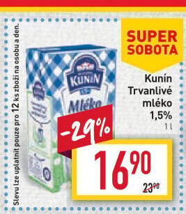 Mléko trvanlivé Kunín - 1,5% polotučné