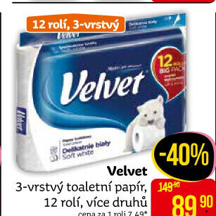 Toaletní papír 3vrstvý Velvet