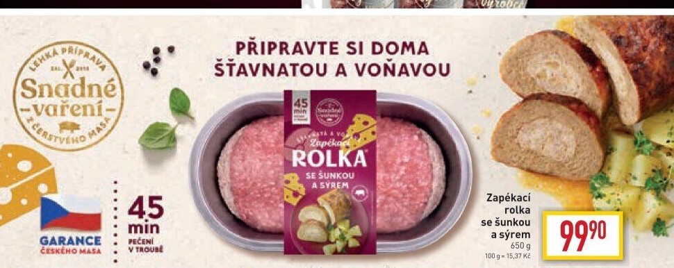 Rolka se šunkou a sýrem Snadné vaření Kostelecké uzeniny