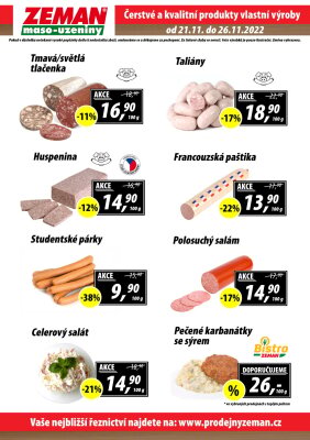akční leták ZEMAN maso - uzeniny 21.11.2022-26.11.2022