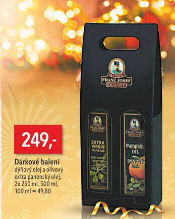 Dýňový olej a olivový extra panenský olej Exclusive Franz Josef Kaiser