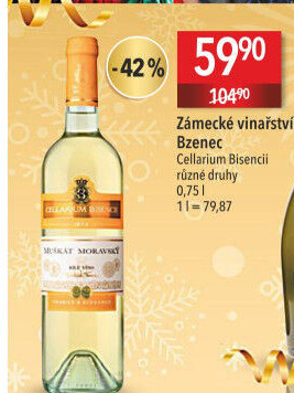 Víno Muškát moravský Cellarium Bisencii Zámecké vinařství Bzenec