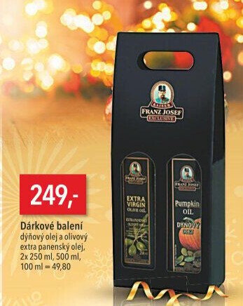 Dýňový olej a olivový extra panenský olej Exclusive Franz Josef Kaiser