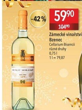 Víno Muškát moravský Cellarium Bisencii Zámecké vinařství Bzenec