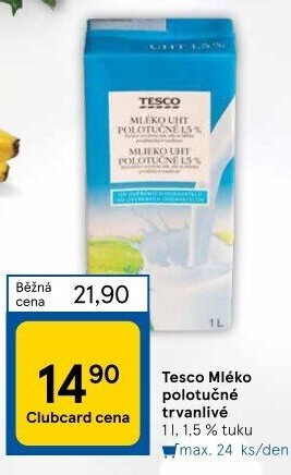 Mléko trvanlivé Tesco - 1,5% polotučné