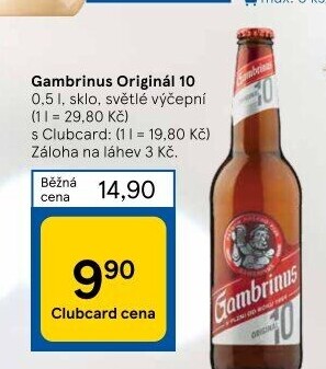 Pivo světlé výčepní Originál 10° Gambrinus