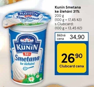 Smetana ke šlehání Kunín 31%