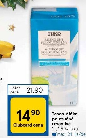 Mléko trvanlivé Tesco - 1,5% polotučné