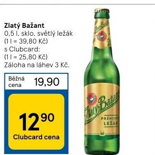Pivo světlý ležák 12° Zlatý Bažant