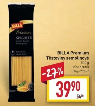 Těstoviny semolinové Premium Billa