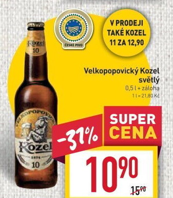 Pivo světlé výčepní 10°Velkopopovický Kozel