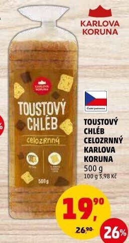 Toustový chléb celozrnný Karlova Koruna