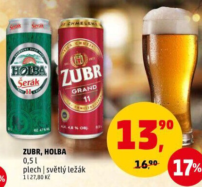 Pivo světlý ležák 11° Grand Pivovar Zubr