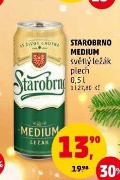 Pivo světlý ležák nepasterizovaný 11° Medium Starobrno