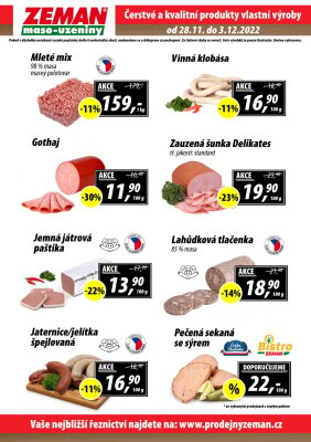 akční leták ZEMAN maso - uzeniny 28.11.2022-3.12.2022