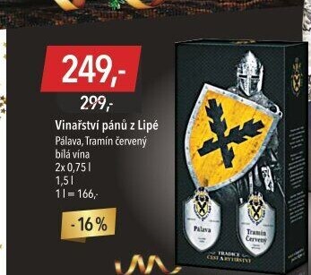 Víno Pálava + Tramín červený Vinařství Pánů z Lipé - dárkové balení