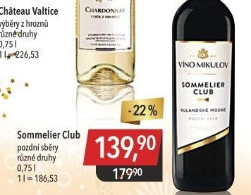 Víno Rulandské modré Sommelier Club Víno Mikulov - pozdní sběr