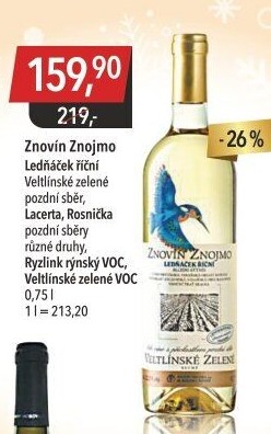 Víno Veltlínské zelené Ledňáček Znovín Znojmo - pozdní sběr