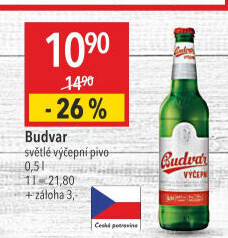 Pivo světlé výčepní Budweiser Budvar