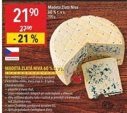 Sýr Niva zlatá Jihočeská 60% Madeta