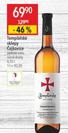 Víno Chardonnay Templářské sklepy Čejkovice