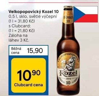 Pivo světlé výčepní 10°Velkopopovický Kozel