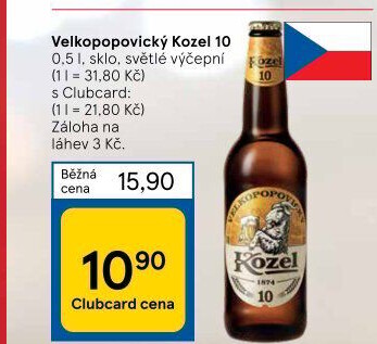 Pivo světlé výčepní 10°Velkopopovický Kozel