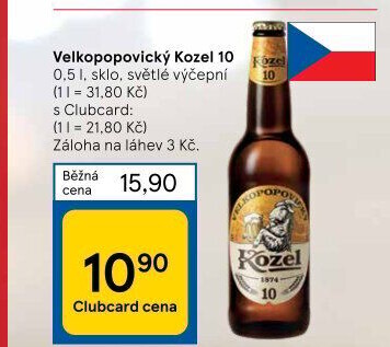 Pivo světlé výčepní 10°Velkopopovický Kozel