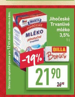 Mléko trvanlivé Jihočeské Madeta - 3,5% plnotučné