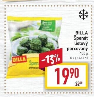 Špenát listový mražený Billa