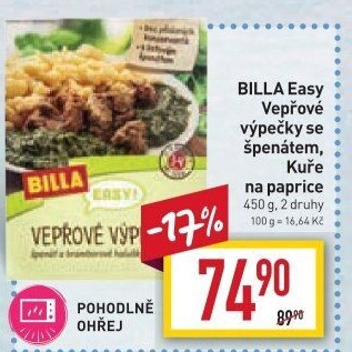 Vepřové výpečky se špenátem Easy Billa
