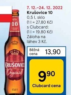 Pivo světlé výčepní Originál Královská 10° Krušovice