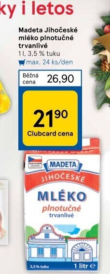 Mléko trvanlivé Jihočeské Madeta - 3,5% plnotučné