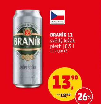 Pivo světlý ležák 11° Jedenáctka Braník